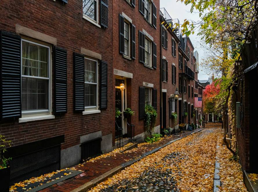 Historic brownstone street in Beacon Hill